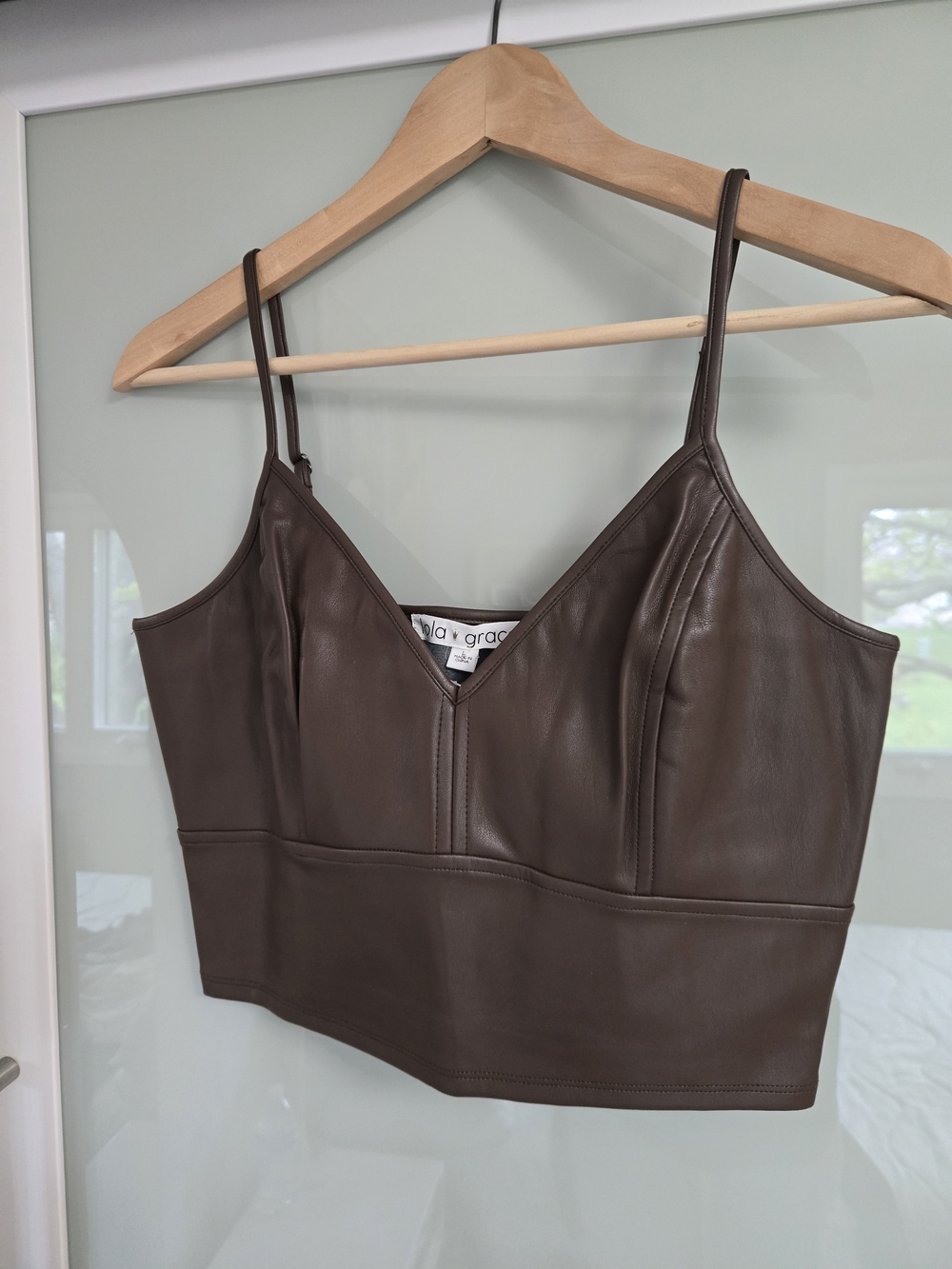 NWT Lola Grace Brown Faux-Leather Cropped Cami Size Large